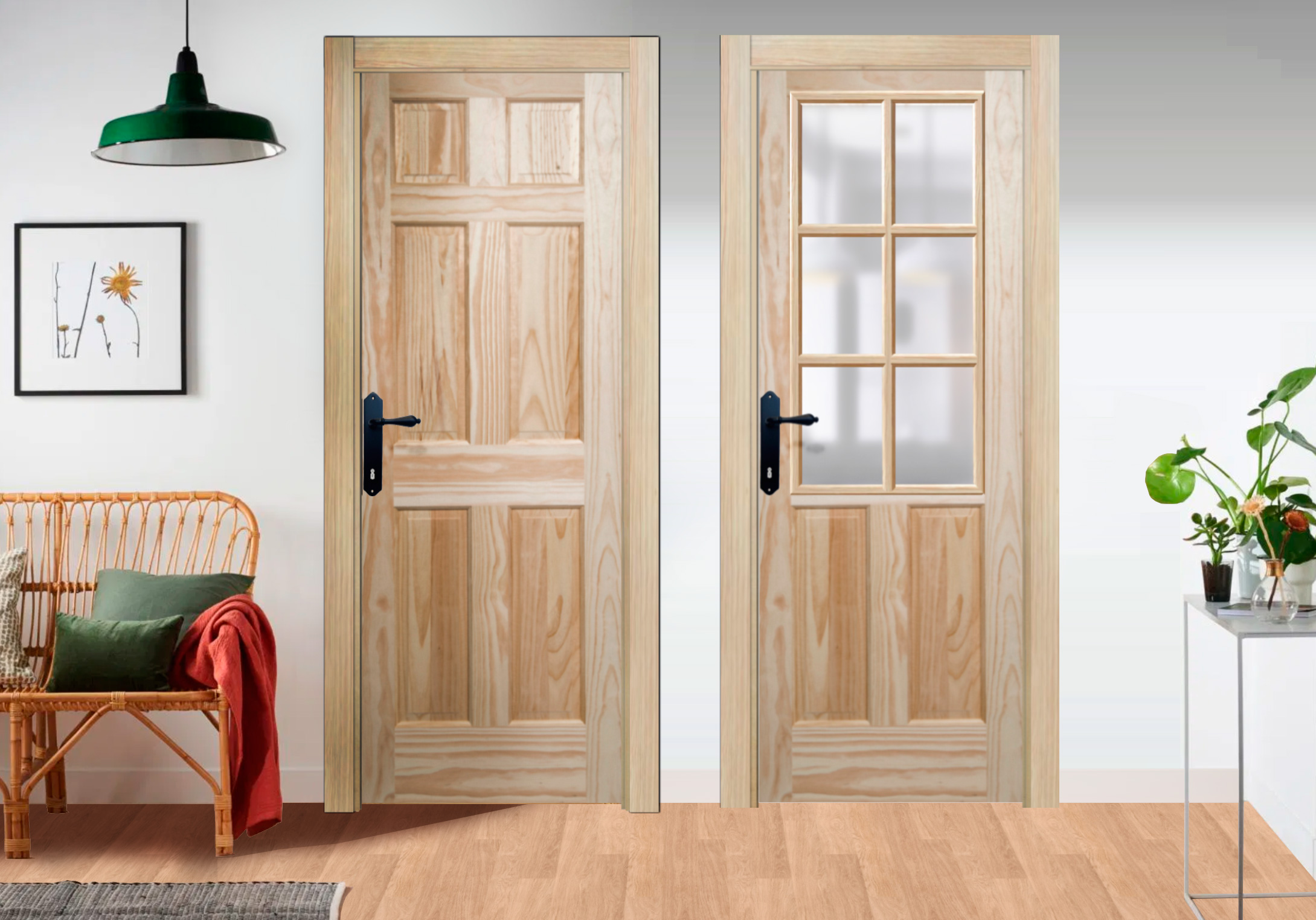 PUERTA INTERIOR MADERA 5 TABLEROS - RUSTICOS Y MADERA